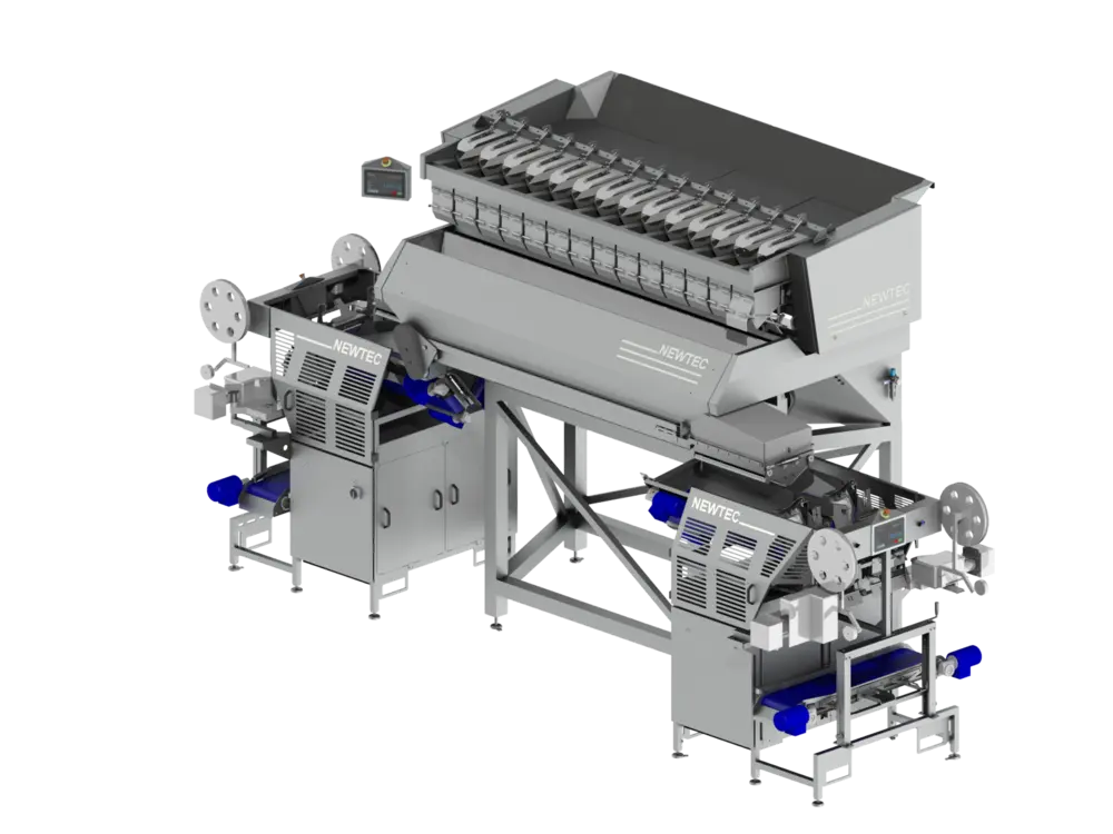 Solução Newtec de pesagem e embalamento geral para citrinos, balança 4014XB1 e máquina de ensacamento modelo PEB61<br/>